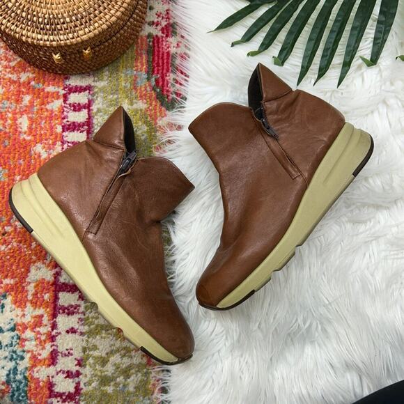 $178 SAYDO Neutral Brown Leather Platform Sneaker Ankle Boot 41 / 9.5-10 - Picture 1 of 11